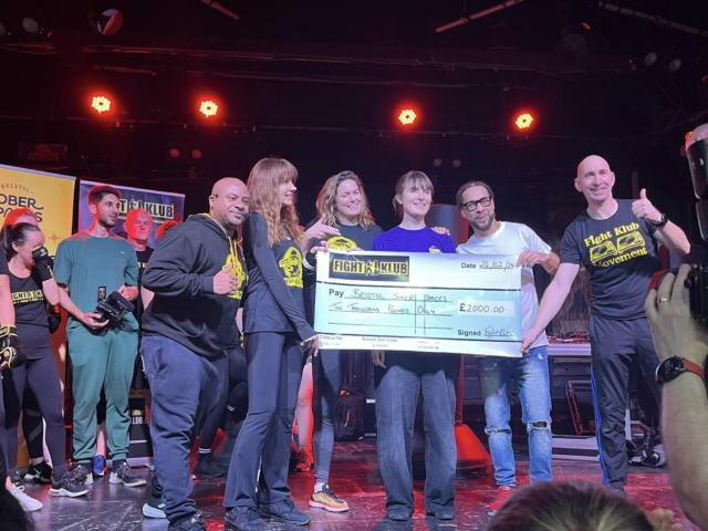 Bristol Sober Spaces being awarded a check from Fight Klub fundraiser Jan 2024.