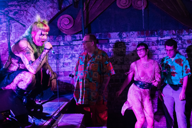 The band Gorz singing to the crowd at our sober queer night at Loco Klub.