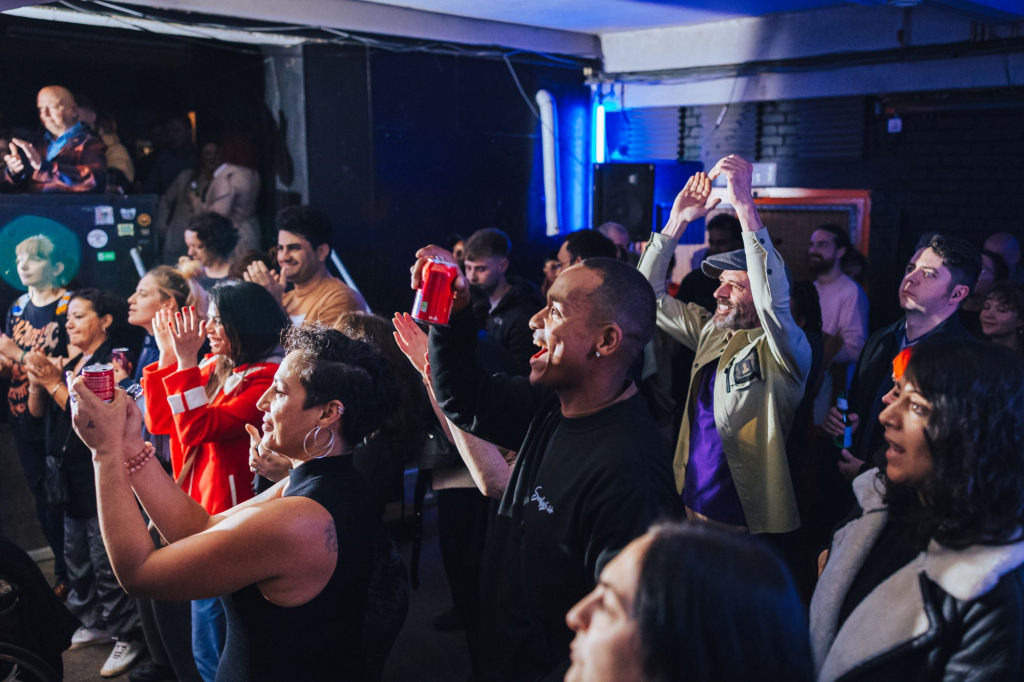The crows cheering at a Sober Hip Hop Night